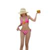 Bikini de Tres Puntos Floral a Cuadros para Niña Linda Europea y Americana Transfronteriza Traje de Baño de Cuatro Piezas Traje de Baño de Mujer