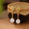 Yilu prata S925 prata esterlina banhado a ouro sul vermelho natural Hetian jade branco retro Xiangyun design temperamento brincos personalizados