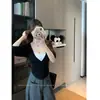 Camiseta de Manga Corta para Mujer Estilo Coreano Falsa de Dos Piezas con Lunares y Encaje en Capas [Calidad Original] para Principios de Otoño con Lazo