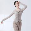 Roupa de Prática de Dança Novo Estilo para Dança Chinesa Adulta, Top com Manga Longa Slim Fit Decote V para Mulheres