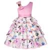 Nuevo vestido de niña con falda de pastel europeo y americano estampado, vestido de hombro oblicuo, ropa para fiesta de cumpleaños, falda infantil de comercio exterior en