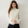 Nova Chegada de Outono Colete de Zíper Canelado Sem Mangas 12 Fios 35% Cashmere 65% Lã Versátil Quente Tricô Feminino