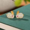 Pendientes de plata de ley S925 bañados en oro con diseño de ciervo y jade hetiano, con un bonito temperamento de conejo, para mujer.