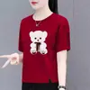Comércio Exterior Transfronteiriço Roupas Estilo Mãe para Mulheres de Meia-Idade e Idosas, Camiseta Assimétrica com Fenda de Manga Curta, Blusa Camiseta Solta e Versátil