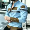 Camisa casual de manga larga con solapa de talla europea transfronteriza, impresión 3D, corte holgado, con bloques de color para hombre, disponible para venta al por mayor a partir de una pieza