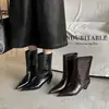 Botas de Punta Fina Europeas y Americanas de Tacón de Aguja a Media Pantorrilla para Mujer Botas de Moda a Cuadros Negros Botas Adelgazantes de Gama Alta Botas a Media Pantorrilla