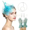 Amazon Set Retro de Accesorios para el Cabello de Novia Flor de Pluma para el Kentucky Derby Diadema de Malla Guantes Conjunto de Collar