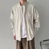 Camisa de Manga Larga Rayada Estilo Japonés Nuevo Primavera y Otoño Unisex Holgada Sin Planchar Vintage Top Chaqueta Camisa de Pareja