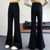 Pantalones acampanados gruesos forrados de polar estilo coreano, nuevos para el invierno 2026 para niñas, populares pantalones de yoga de cintura alta, pantalones largos de moda