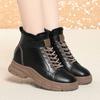 Botas de Cuero para Madre de Mediana Edad, Forradas de Polar, Engrosadas, Tacón Plano, Resistentes al Frío, Antihielo, Color Sólido, Combinan con Todo, Velcro Simple, Holgadas