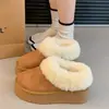 2026 Estilo Coreano Invierno Nuevo de Moda Piel y Piel Integrados Felpa Boca Forro Polar Suela Gruesa Abrigo Cálido Zapatillas de Media Caña Cerradas