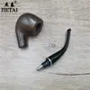 Cachimbo de Madeira Maciça com Bocal Curvo para Tabaco Seco com Bocal Curvo de Limpeza Removível, Conjunto Portátil para Fumar para Homens em Estilo Vintage