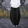 2024 Comercio Exterior Transfronterizo Amazon Europa y América Algodón y Lino Holgados Pantalones Casuales para Mujer Costuras Color Sólido Pantalones de Meditación Zen
