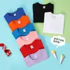 Camiseta infantil de algodão padrão aula diy roupas manga curta estampa solta cor sólida peso pesado roupas de trabalho impressão de logotipo