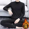 Roupa íntima térmica masculina 2023 com forro de veludo e fleece, espessada, gola média, à prova de frio, resistente ao inverno, resistente ao congelamento