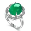 Nuevo Anillo de Floración de Calcedonia Verde Natural Imitación Hermoso Agradable Anillo Hueco de Flor de Cristal Enharinado