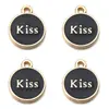 Colgante de etiqueta de beso con letra inglesa, redondo, aleación, doble cara, gota de aceite, colgante pequeño, pulsera, collar, joyería DIY