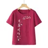 Camiseta de Algodón Suelta de Manga Corta para Mamá, Camiseta de Nuevo Estilo de Verano para Abuela, Conjunto de Tops Bordados para Mujeres de Mediana Edad y Mayores