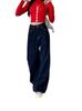 Jeans de Pierna Ancha Cubiertos de Grasa Sumergidos para Mujer Estilo Americano Cintura Alta azul oscuro Pantalones de Pierna Ancha Holgados Casuales Pantalones Perezosos