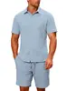 Camisa Jacquard de Manga Corta de Color Sólido para Hombre Pantalones Rectos de Cinco Puntos con Cordón Conjunto Casual de Dos Piezas de Verano Amazon