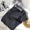 Color Sólido Jeans Pequeños para Mujer Otoño e Invierno Cintura Alta Rectos Forrados de Felpa Sueltos Nabo Papá Nueve Puntos Pantalones Harem