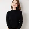 Suéter de cashmere oversized com gola alta meia para mulheres, novo estilo outono/inverno, malha de lã de caimento solto para base