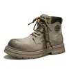 Botas Martin para Hombre Nuevas Llegadas Temporada Otoño/Invierno Más Vendidas Cuero Genuino Suela Gruesa Que Aumenta la Altura Botas Amarillas Grandes Ropa de Trabajo de Caña Alta para Hombre Botas de Cuero para Hombre