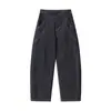 Jeans Básico Reto Lavado Cor Sólida Estilo Japonês Retro para Homens, Outono Solto Tendência ao Ar Livre Respirável Calça Longa