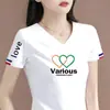 Camiseta de Manga Corta con Cuello en V para Mujer de Comercio Exterior con Descuento, Estilo Coreano, Moderna, Corte Holgado, Adelgazante, Casual, Top de Moda