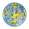Bp039 Platos de Papel de Porcelana Azul Limón y Blanco para Fiestas Navideñas, Juego para 8 Personas, Decoración Estilo Chino, Papel Desechable