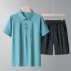 Camisa Polo de Nailon Sin Costuras Hilo de Hielo para Hombre de Manga Corta Traje de Verano Nuevo Casual Transpirable Shorts Conjunto de Dos Piezas Venta al por Mayor