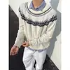 Ropa de hombre de manga larga de alta gama estilo retro americano, moderna estilo coreano, holgada, ajustada, casual, versátil, prendas de punto de cuello redondo para el trabajo y los desplazamientos