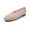 Zapatos Tejidos de Moda de 1.4cm con Suela Suave, Nuevo Estilo de Verano, Sandalias Planas de Punta Redonda con Tiras, Zapatos Perforados para Mujer