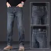 Jeans de algodão stretch de alta qualidade italiano para homens, calças finas de verão folgadas retas elásticas business casual para homens de meia-idade