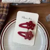 Novo Prendedor de Cabelo Vermelho Doce com Laço Estilo Coreano Conjunto de Presilhas Laterais de Tecido Feitas à Mão para Crianças Meninas