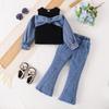 Shein Nuevo Conjunto de Dos Piezas para Niñas Ropa de Trabajo Mezcla de Mezclilla Falsa Dos Piezas Superior con Pantalones de Mezclilla Ligeramente Acampanados