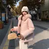 Chamarra Corta de Plumas con Capucha de Piel de Zorro para Mujer, Estilo Coreano de Invierno, Holgada, Gruesa, Cálida, Exterior, Rosa