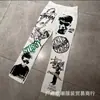 Jeans Largos Casuales Sueltos de Mezclilla con Parches de Graffiti Gal Splash-Ink y Rasgaduras
