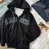 Foto Real de Sudadera tipo Chaqueta Americana para Mujer, Delgada, Gruesa, Holgada con Capucha y Cremallera, Cárdigan Bordado para Primavera y Otoño, Transfronterizo