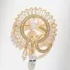 Broche de Girasol Nuevo Transfronterizo para Mujer, Lujo de Gama Alta, Lleno de Diamantes y Perlas, Broche Metálico Brillante