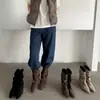 Botas de Tacón Grueso Apilado 2026 Otoño/Invierno Nuevas Botines Franceses de Tacón Fino para Mujer Delgadas Arrugadas de Media Pantorrilla