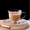 Exquisito Juego de Taza y Platillo Rayado, Taza de Café Doméstica de 220ml con Asa, Juego de Tazas para Bebidas de Té con Leche al por Mayor
