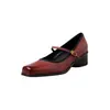 Zapatos Mary Jane de Piel de Oveja Lavables con Suela Silenciosa 2026 Otoño Tacón Medio Grueso Punta Cuadrada Piel Genuina con Hebilla Zapatos de Una Sola Pieza para Mujer