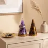 Estante de almacenamiento de anillos con forma de cono de grava de cristal natural, manualidades de cristal de resina, pirámide con forma de cono al por mayor