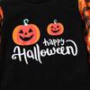Conjunto de Halloween para niños de comercio exterior, nuevo conjunto de camiseta de manga larga a juego con color calabaza, pantalones acampanados de malla + banda para el cabello, conjunto de tres piezas