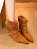 Botas de moda Retro Lad, estilo de punta fina, hermosas botas de cowboy, botas finas occidentales de otoño e invierno para mujer, gamuza plisada, nicho 2026