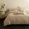 Juego de Cama de Cuatro Piezas para Bebé e Infantil, Algodón 100% Algodón Lavado, Bordes Cosidos, Bordado de Cerezas Pequeñas, Sábana Bajera y Funda de Edredón 100% Puro Algodón, Juego de Ropa de Cama 4