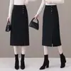 Falda lápiz de lana a la moda hecha a medida con abertura para mujer, nuevo modelo otoño 2026, de cintura alta, larga, abotonada, elegante