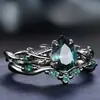 Huajie Nuevo Moda Transfronteriza Temu Par de Anillos Negro Pistola Anillo con Incrustaciones de Diamante Verde Joyería de Compromiso Ins Europea y Americana para Mujeres
