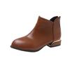 Botas Curtas de Tamanho Grande 2026 Outono e Inverno Novo Estilo Europeu e Americano Bico Redondo Salto Baixo Botas Martin com Zíper Traseiro Botas de Couro da Moda para Mulheres